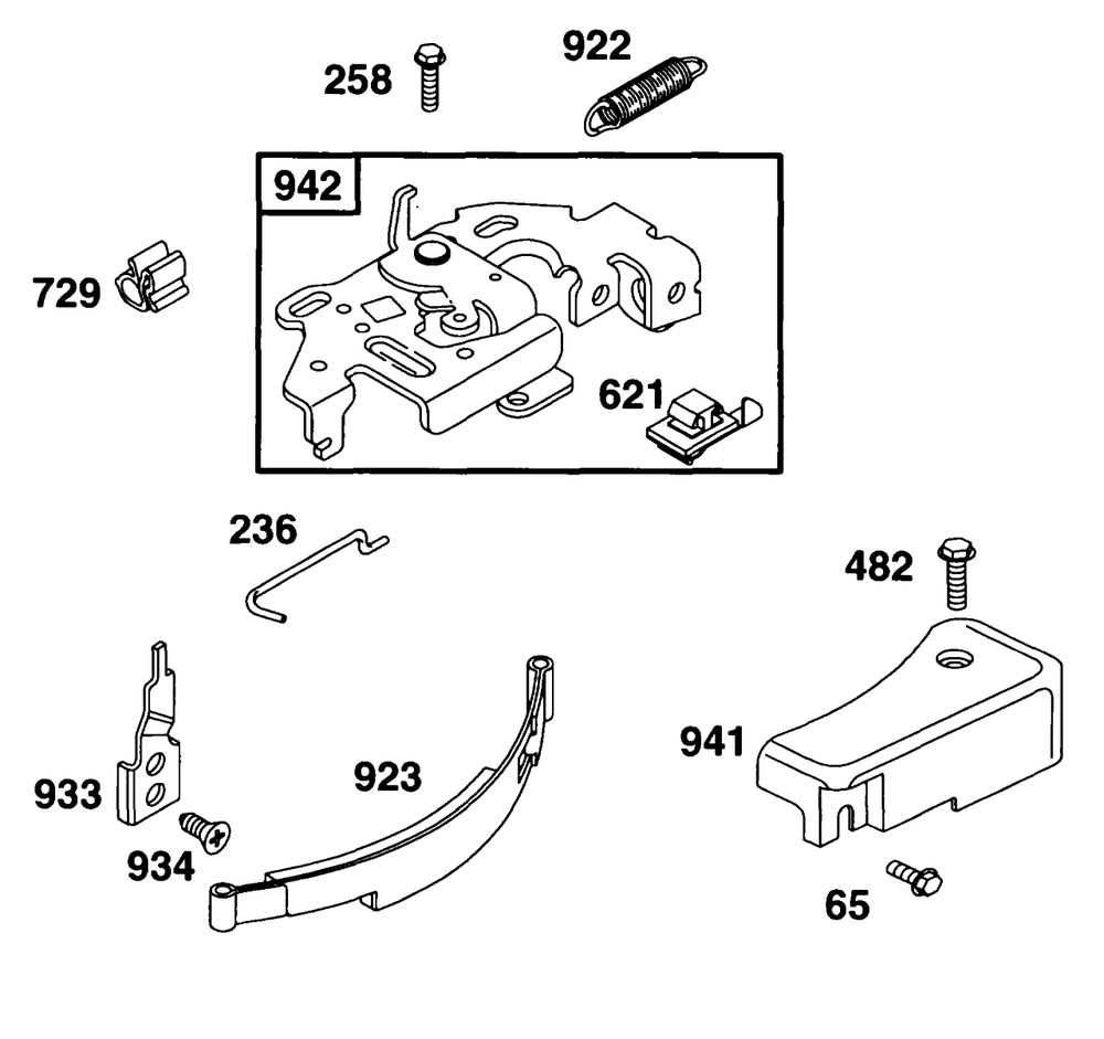 Brake Assembly Diagram and Parts List for  Briggs and Stratton Engine